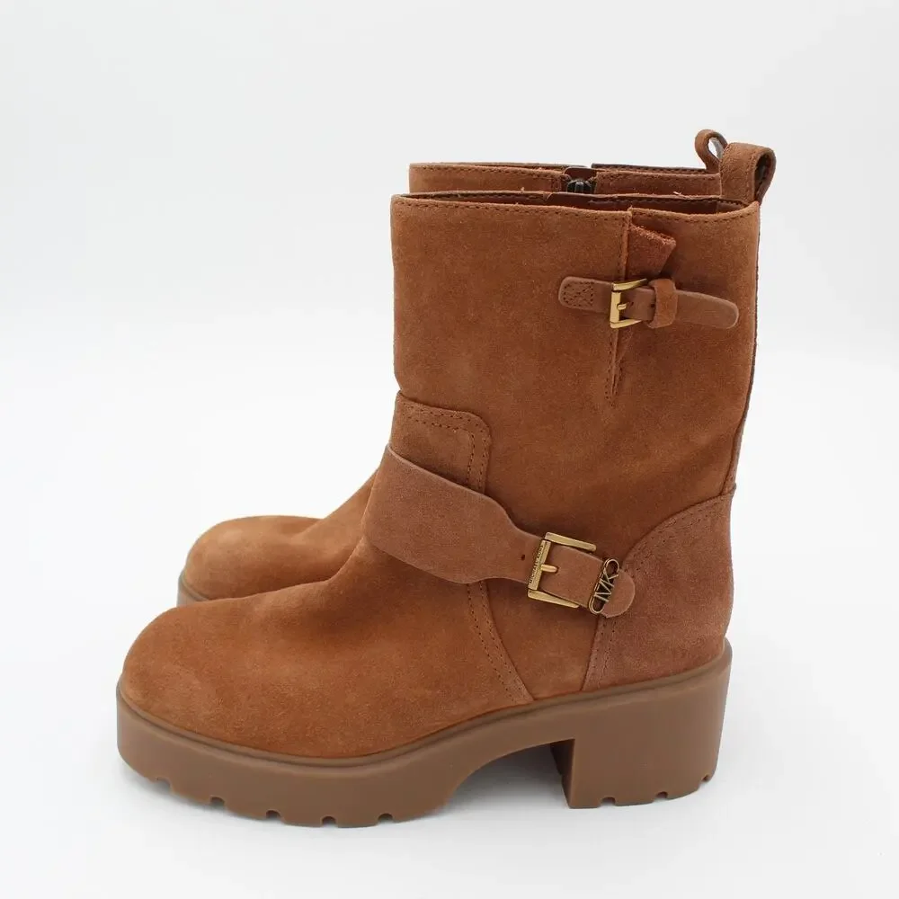 Michael Kors Boots Womens 10 Brown Suede Leather Zip Chunky Heel Lug Sole